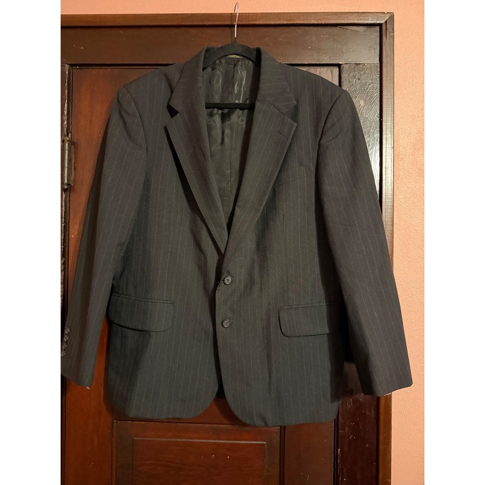 Barrington Mens Pinstripe Blazer Suit Jacket Charcoal Gray 42S Wool Blend 82117